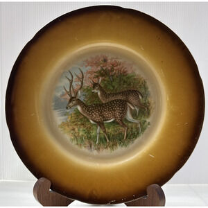 Old Latona Taylor Smith Taylor Hand Painted Plate Deer Rack Landscape Signed